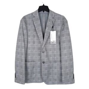 Bar III Men's Slim-Fit Stretch Knit Sport Coat Grey Navy Plaid 44L NWT